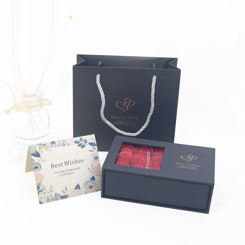 Preserved Soap Rose Flower Gift Box Valentines Day Mother'S Day Gift Necklace Flower Window Black 9 Roses Box