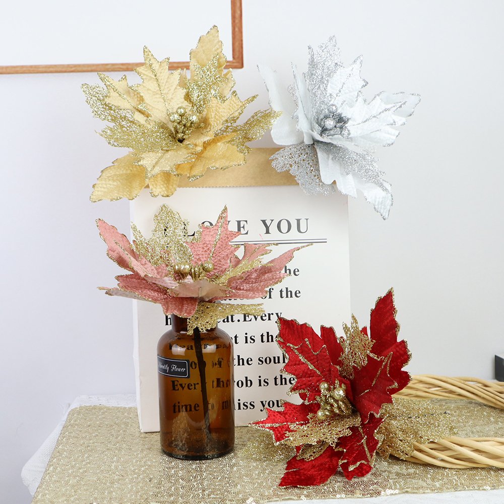 25cm Handmade Christmas Flowers Shopping Mall Window Display Festive Supplies Garlands Decoration Natural Preserved Flowers
