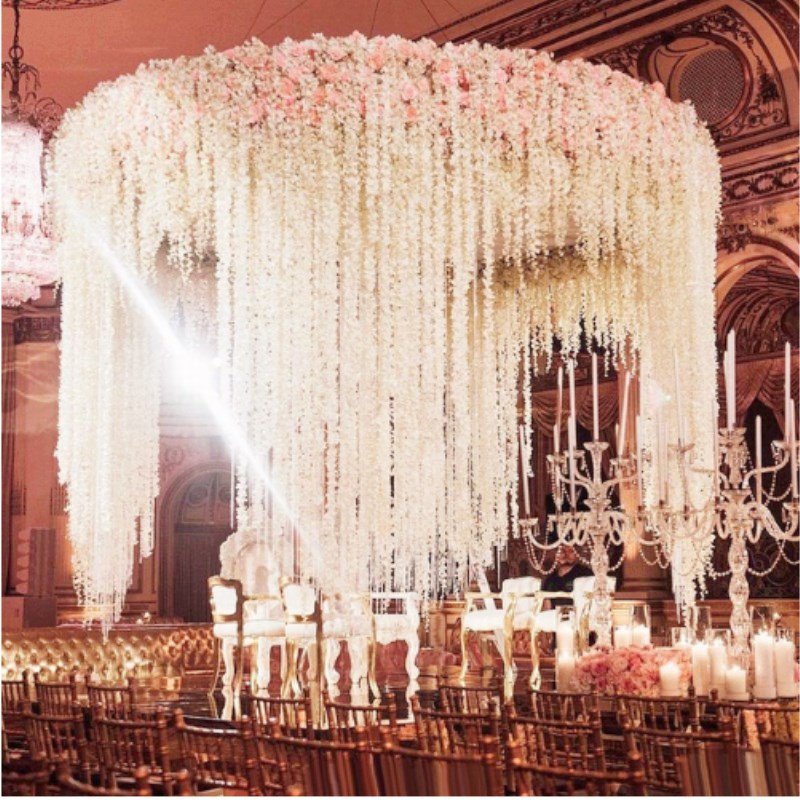O-X273 2m Artificial Wisteria flower Ceiling string Hanging Hydrangea Flower Vine Garland Silk Flower Wisteria Wedding Decor