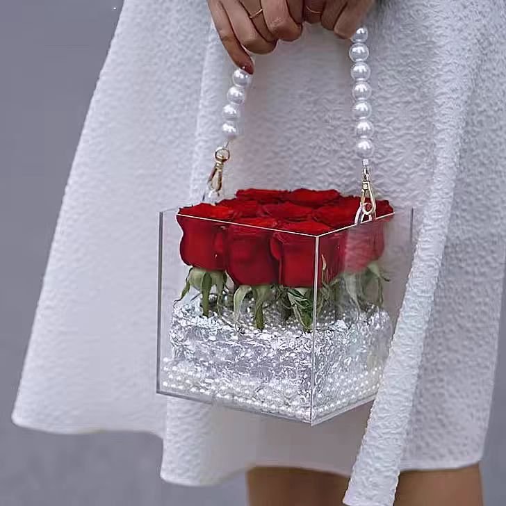 Pearl Portable Acrylic Flower Box Valentine's Day Tanabata Gift Transparent Empty Box