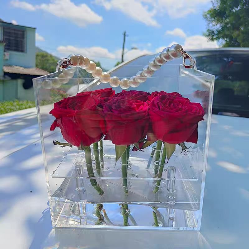 Pearl Portable Acrylic Flower Box Valentine's Day Tanabata Gift Transparent Empty Box