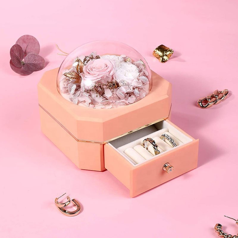 Wholesale Customized Handmade Preserved Flowers Valentines Day Gift 2023 Rose Jewelry Box