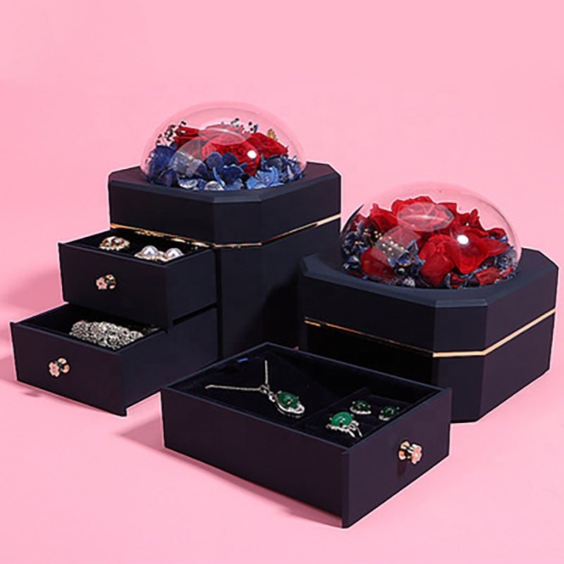 Wholesale Customized Handmade Preserved Flowers Valentines Day Gift 2023 Rose Jewelry Box