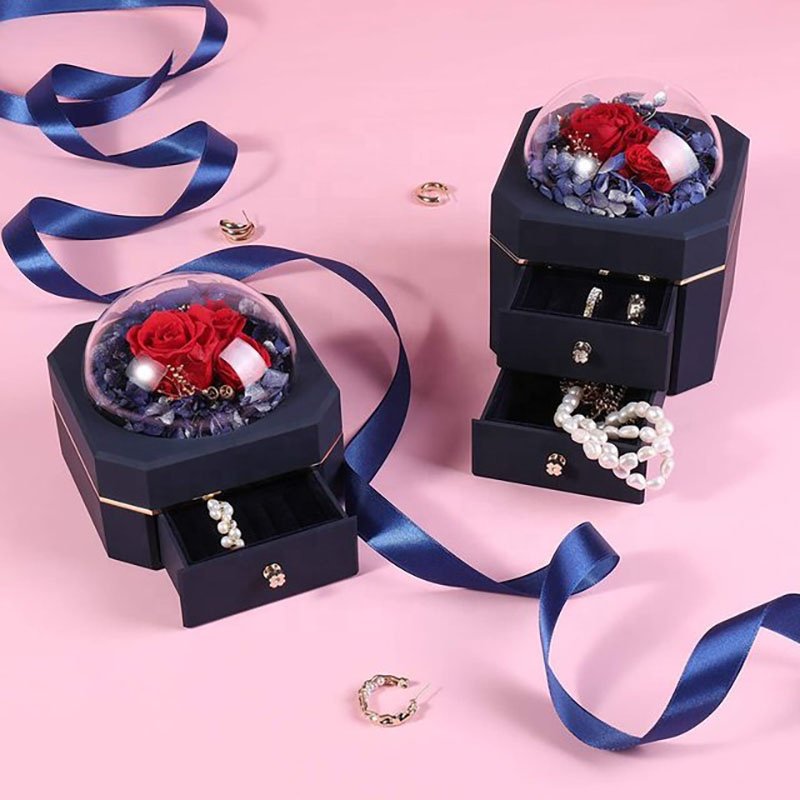 Wholesale Customized Handmade Preserved Flowers Valentines Day Gift 2023 Rose Jewelry Box