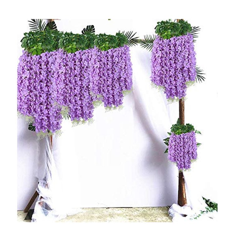 Artificial Fake Wisteria Hanging Flowers Purple Silk Flower Strings For Home Party Wedding Decor