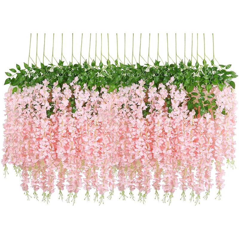 Artificial Fake Wisteria Hanging Flowers Purple Silk Flower Strings For Home Party Wedding Decor