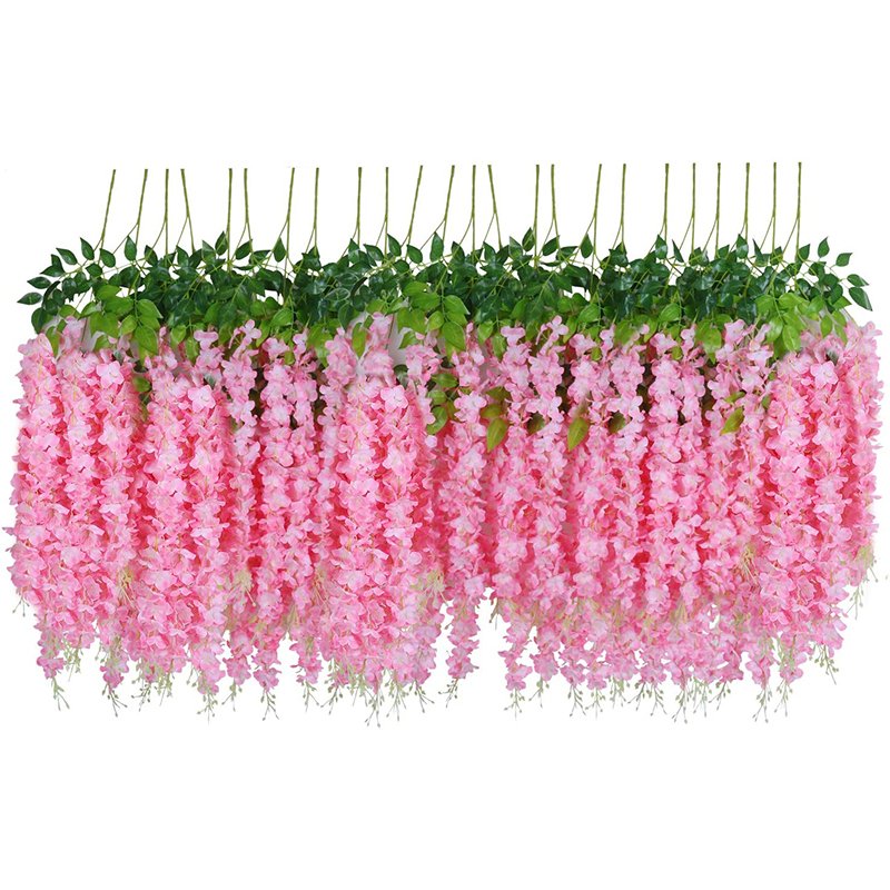 Artificial Fake Wisteria Hanging Flowers Purple Silk Flower Strings For Home Party Wedding Decor