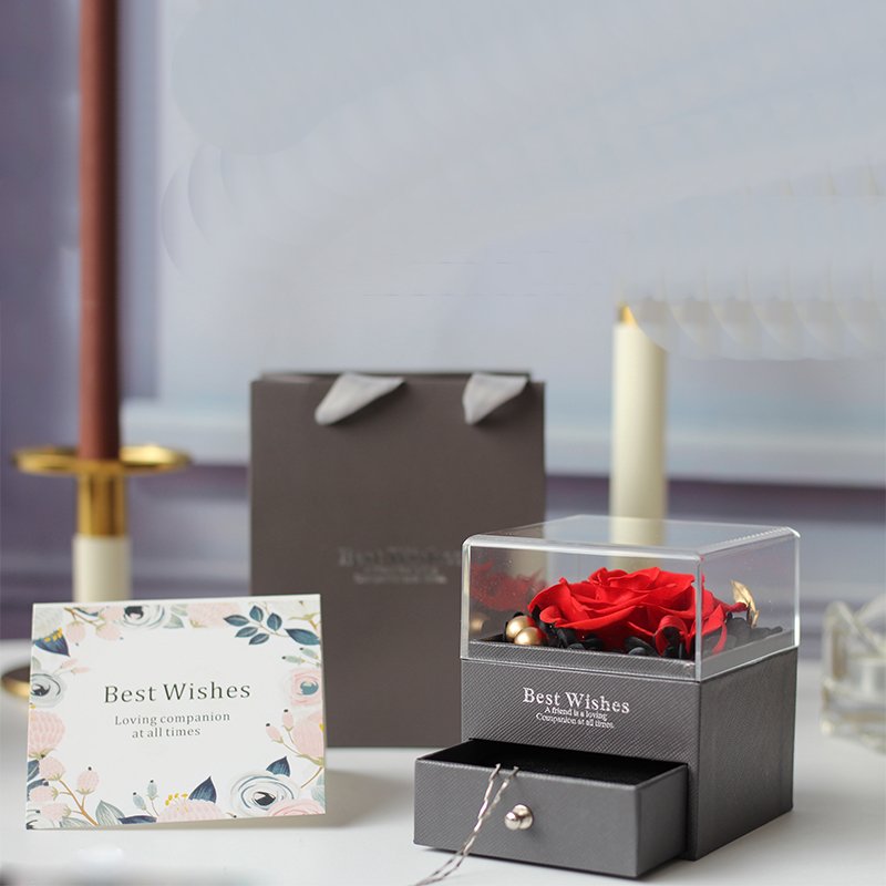 Lovebay Christmas Day Gift Real Preserved Flowers Forever Roses Long Lasting Handmade Eternal Rose Preserved Flower Jewelry Box