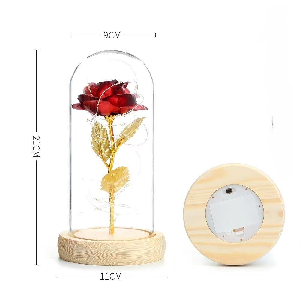 Artificial Foil Rose in Glass Dome with LED Light Best gift for Mother's Day Gift Valentine's Day Gift