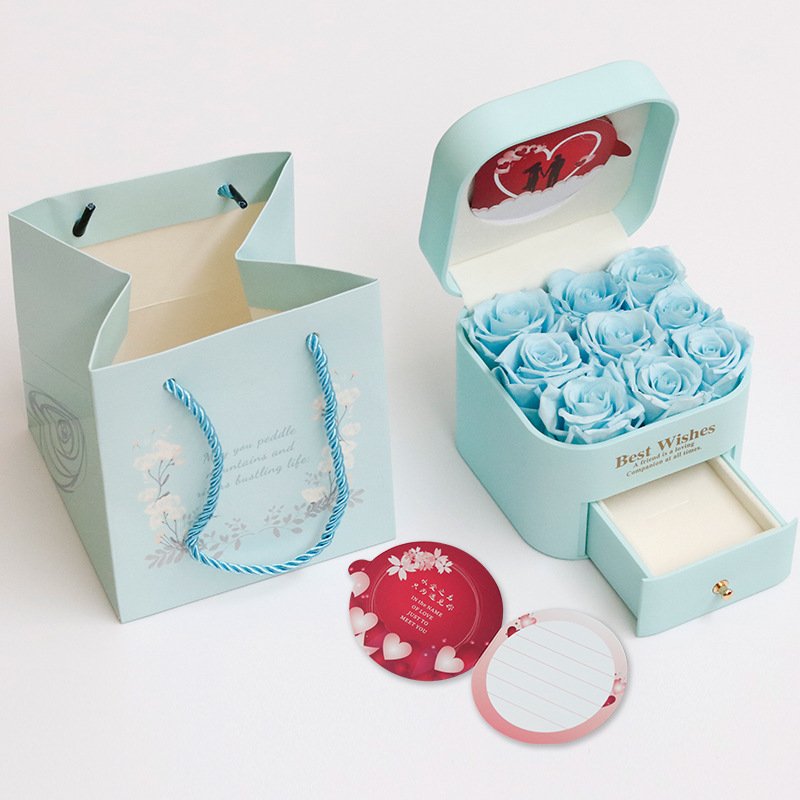 9PCS Preserved Roses Valentine's Day Gift Flower Red Preserved Flower Jewelry Box Gift Eternal Rose Jewelry Box