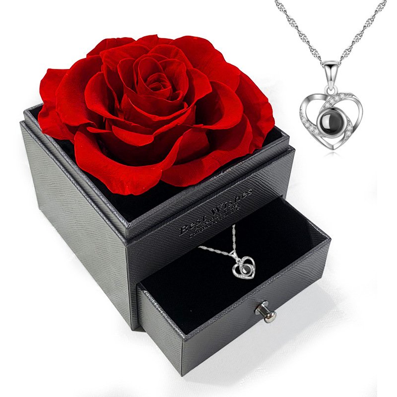 Eternal Red Rose Jewelry Gift Box Preserved Real Rose Flowers With Acrylic Jewelry Box Rose Box Gift for Valentine Birthday