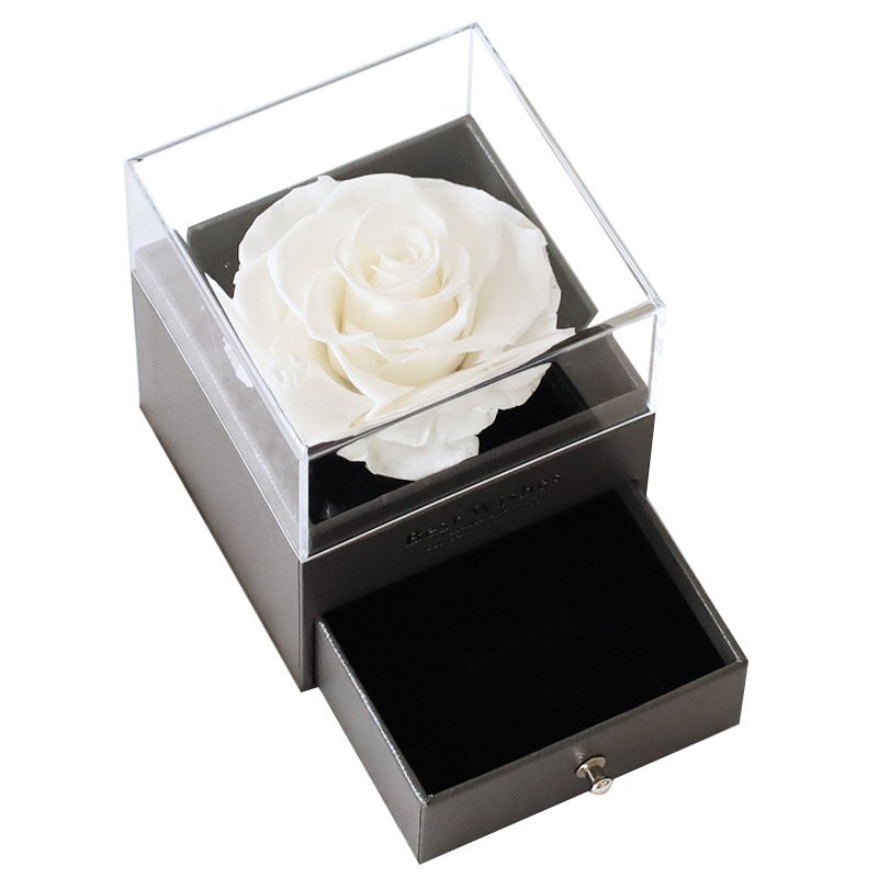 Eternal Red Rose Jewelry Gift Box Preserved Real Rose Flowers With Acrylic Jewelry Box Rose Box Gift for Valentine Birthday