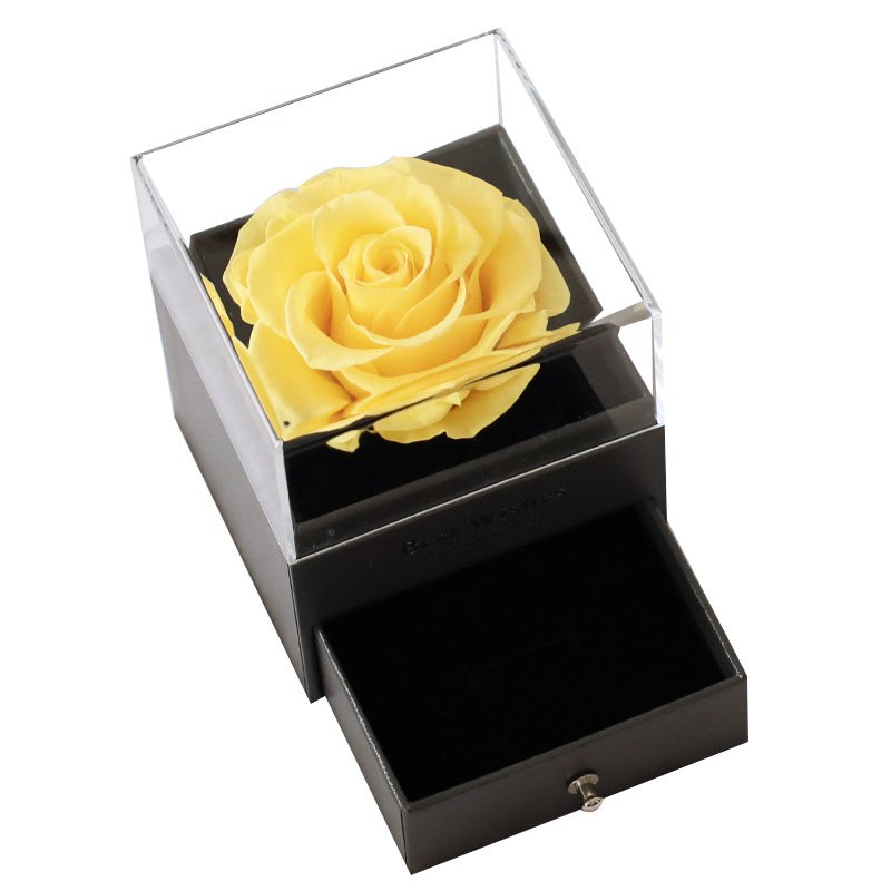 Eternal Red Rose Jewelry Gift Box Preserved Real Rose Flowers With Acrylic Jewelry Box Rose Box Gift for Valentine Birthday