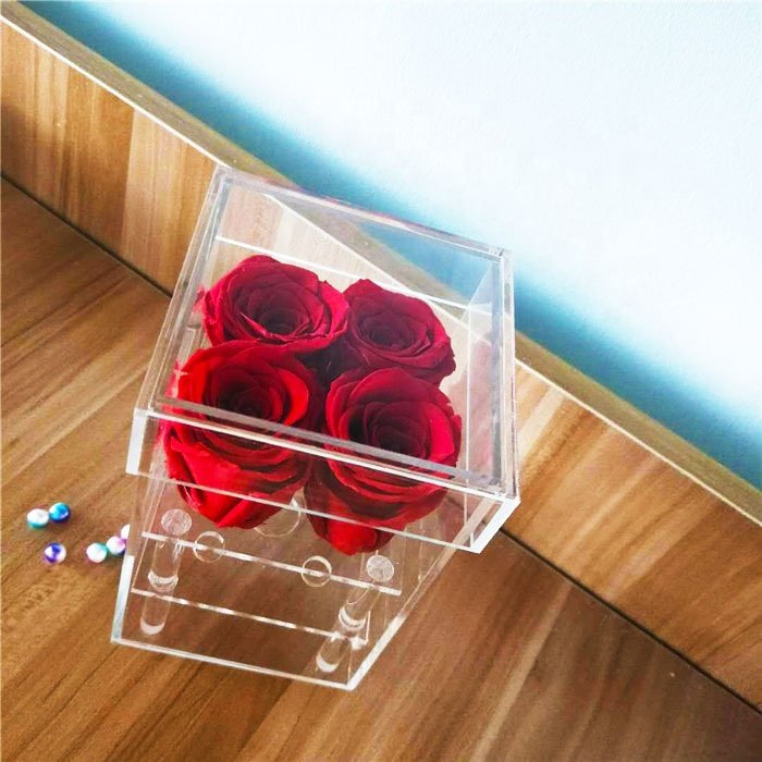 wholesale long stem roses box real natural preserved roses in acrylic box