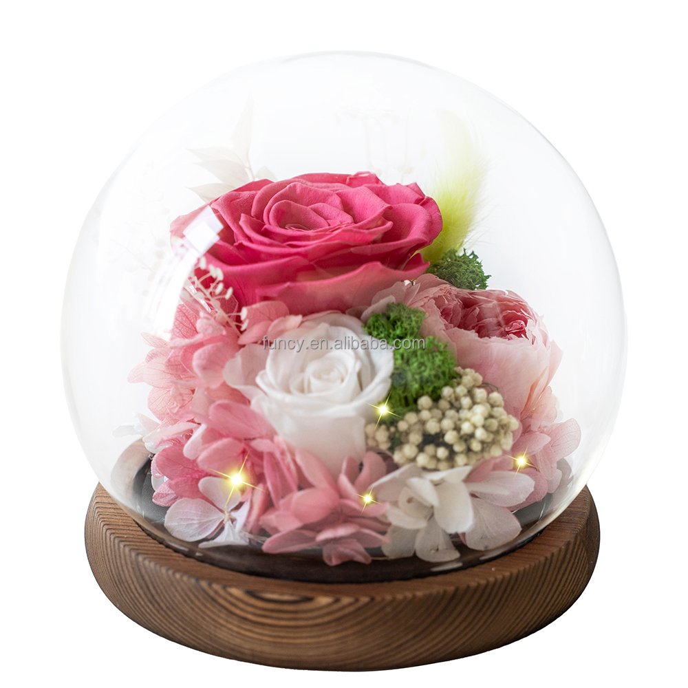 Customized Christmas Valentine's Day Gift Natural Immortal Long lasting Eternal Forever Preserved Flower Roses In Glass Dome
