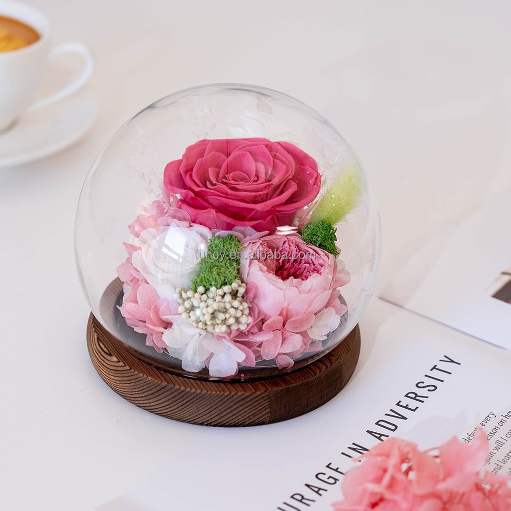 Customized Christmas Valentine's Day Gift Natural Immortal Long lasting Eternal Forever Preserved Flower Roses In Glass Dome