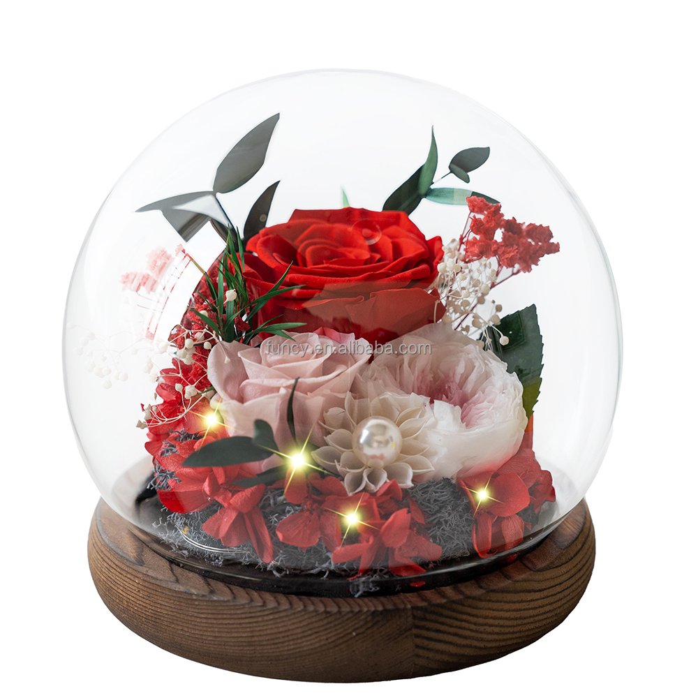 Customized Christmas Valentine's Day Gift Natural Immortal Long lasting Eternal Forever Preserved Flower Roses In Glass Dome