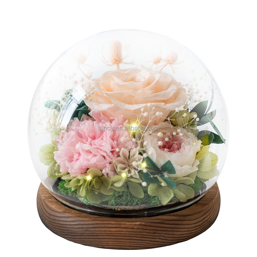 Customized Christmas Valentine's Day Gift Natural Immortal Long lasting Eternal Forever Preserved Flower Roses In Glass Dome