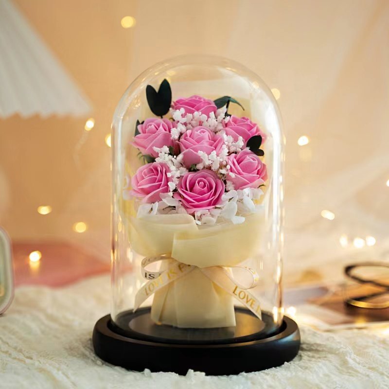2025 Mothers Day Gifts for Mom Romantic Soap Eternal Flower Forever Preserved Rose Flower in Glass Dome Valentines Day Gifts