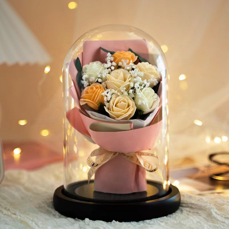 2025 Mothers Day Gifts for Mom Romantic Soap Eternal Flower Forever Preserved Rose Flower in Glass Dome Valentines Day Gifts