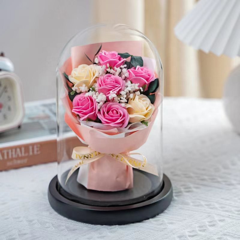 2025 Mothers Day Gifts for Mom Romantic Soap Eternal Flower Forever Preserved Rose Flower in Glass Dome Valentines Day Gifts