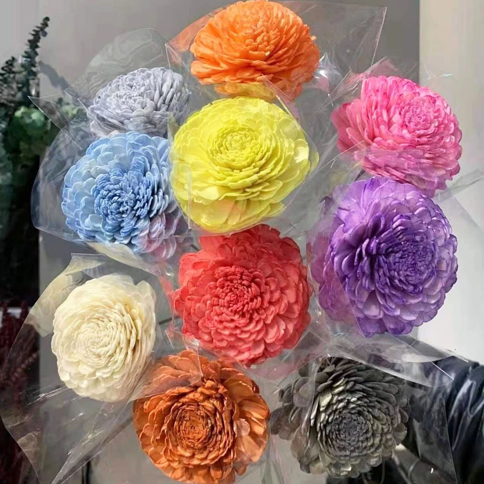 AX60 New Arrival Handmade Flower Diffuser Artificial Foam Small Sola Wood Flowers Preserved Peony Decoration Home for All Party