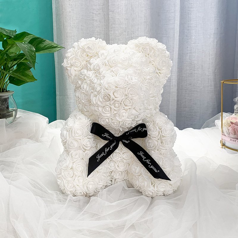 2024 Modern Handmade 25cm PE Foam Rose Bear Soap Flower Material Preserved for Christmas and Valentine's Day Packaged in Bags
