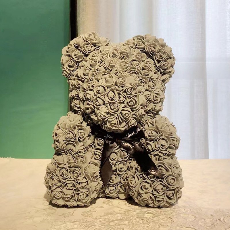 2024 Modern Handmade 25cm PE Foam Rose Bear Soap Flower Material Preserved for Christmas and Valentine's Day Packaged in Bags