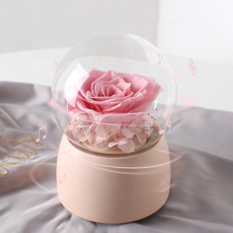 Rotatable eternal rose music box Glass Cover Preserved Flower Music Box for mothers day or valentines day gifts