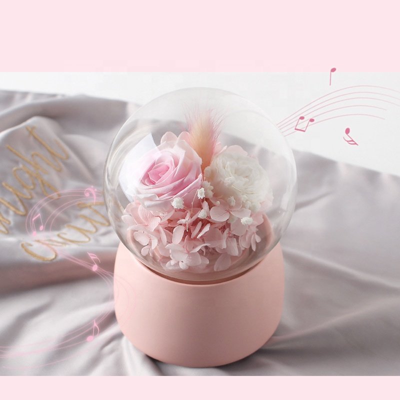 Rotatable eternal rose music box Glass Cover Preserved Flower Music Box for mothers day or valentines day gifts