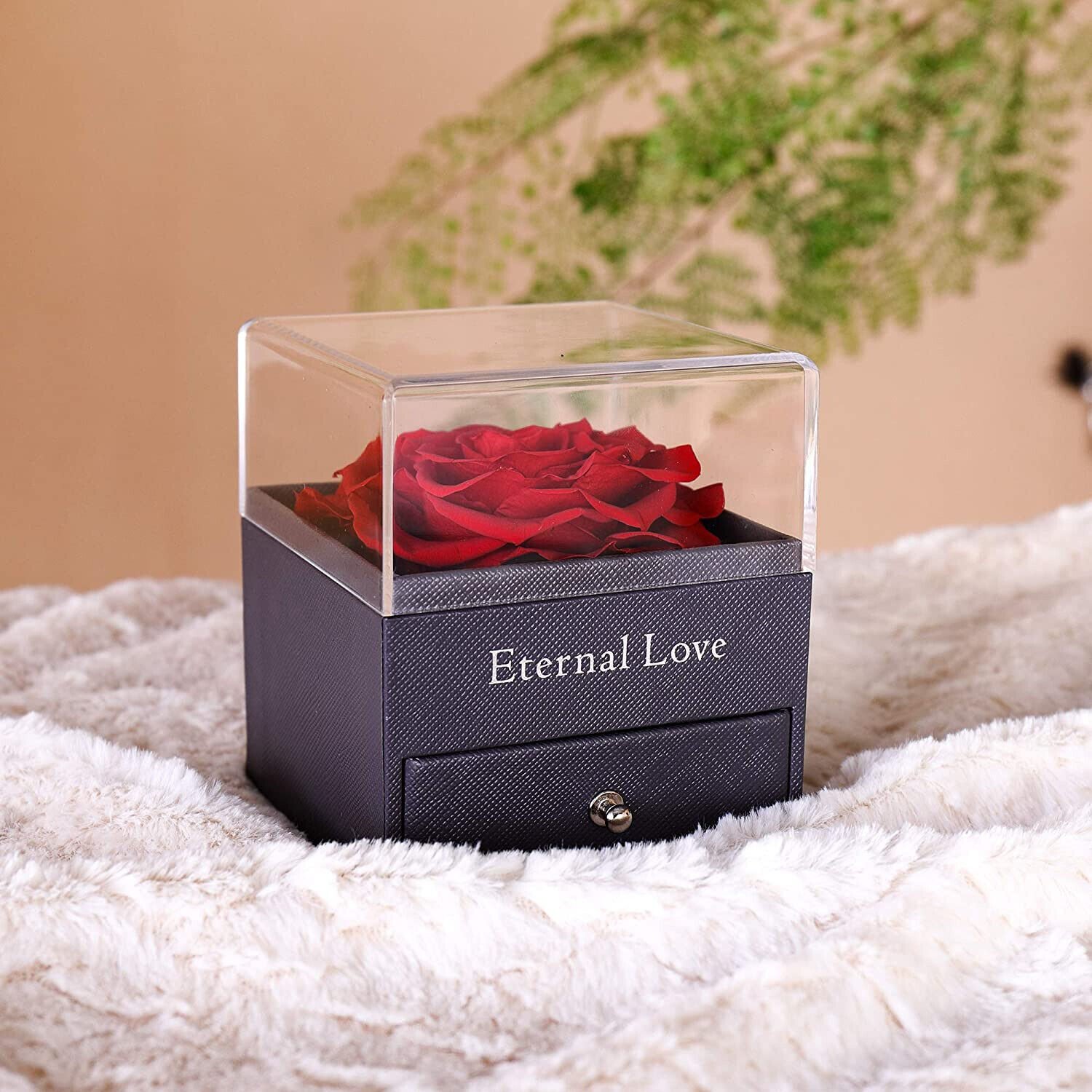 Valentines Mother Day Eternal Rose Preserved Rose Flowers In A Acrylic Box Preserved Roses With Love You Necklace Box Gift Set