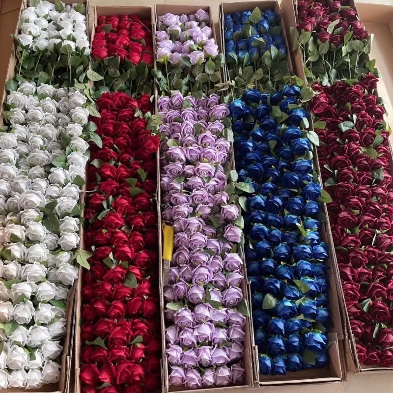 Factory wholesale forever silk single head rose bud red pink singles artificial preserved flowers rose single