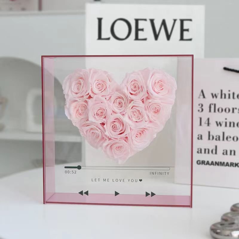 Wholesale Preserved Pink Flowers Cajas De Carton Para Flores Rose Eternelle Flower in CD Acrylic Box