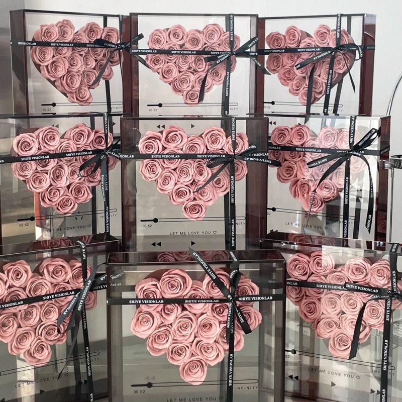 Wholesale Preserved Pink Flowers Cajas De Carton Para Flores Rose Eternelle Flower in CD Acrylic Box