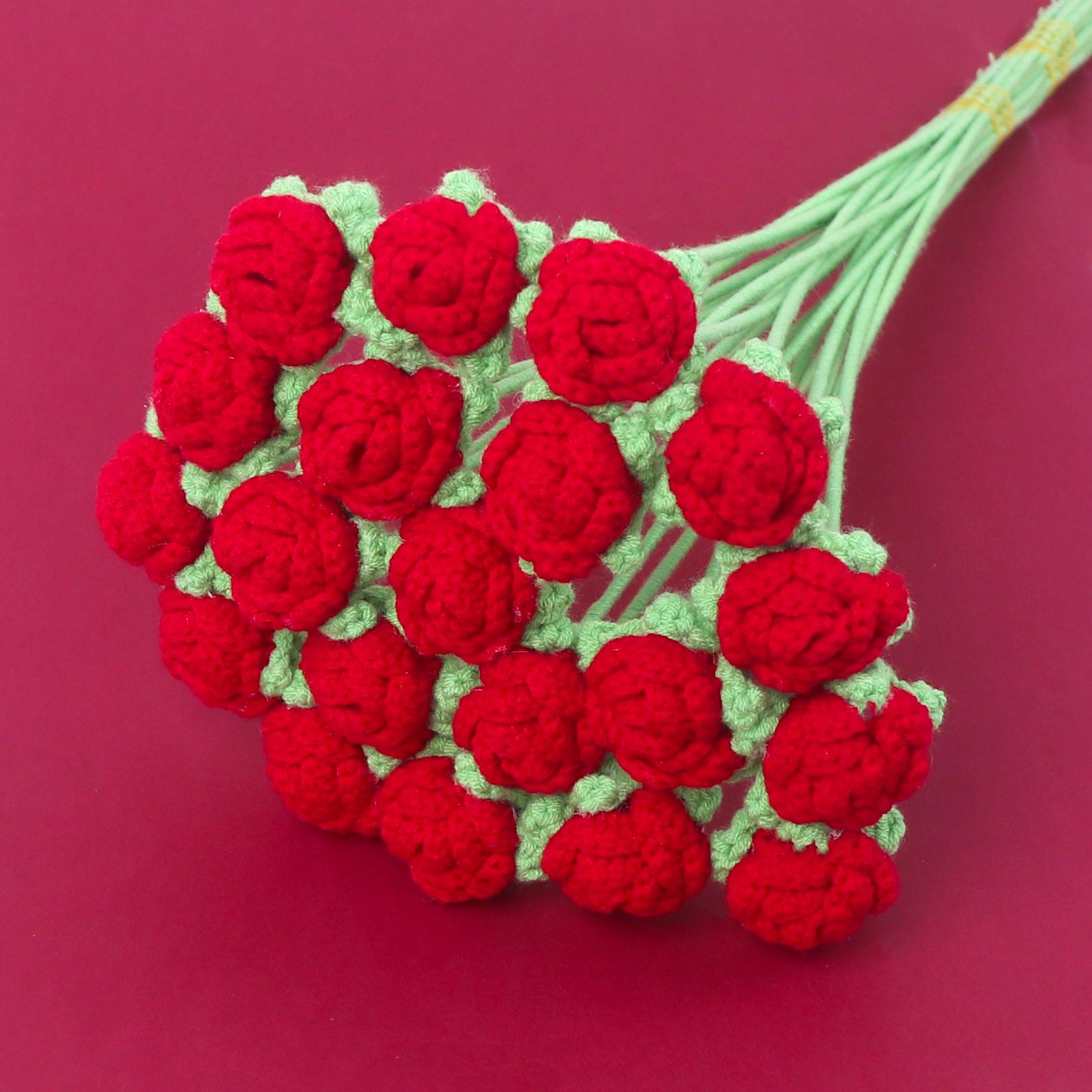 Hot Wool Red Knit Roses Flower Preserved Rose Flower Wedding Valentine's Day Mothers Day Gifts 2024 Crochet Flower Rose