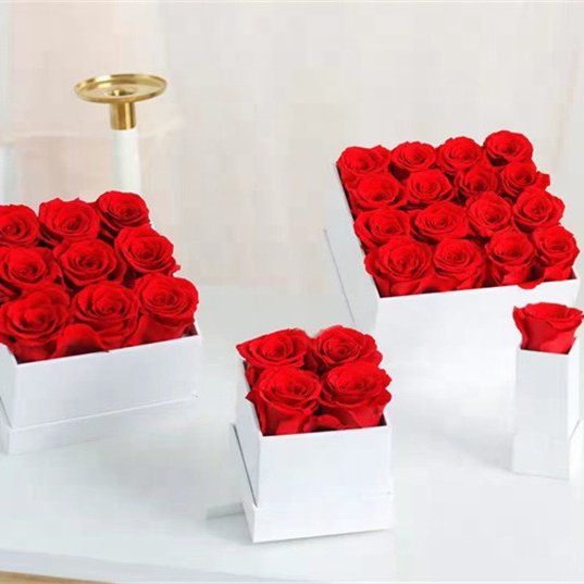 TC Wholesale Custom Logo Eternal Forever Rose Flower Gift Packaging Box Valentines Gifts 1 4 9 16 Preserved Roses In Square Box