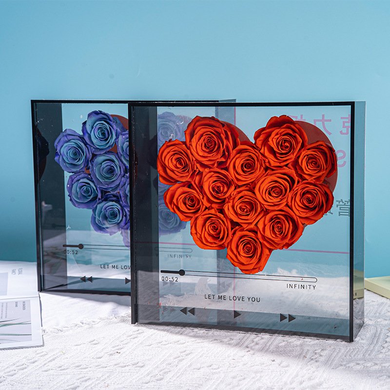 Selling Acrylic Red Soap Flower DIY Love CD Flower Gift Box With High Grade Heart Shaped Creative Preserved Rose