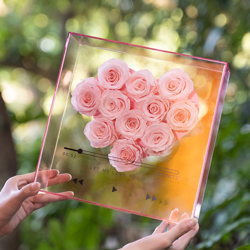 Selling Acrylic Red Soap Flower DIY Love CD Flower Gift Box With High Grade Heart Shaped Creative Preserved Rose