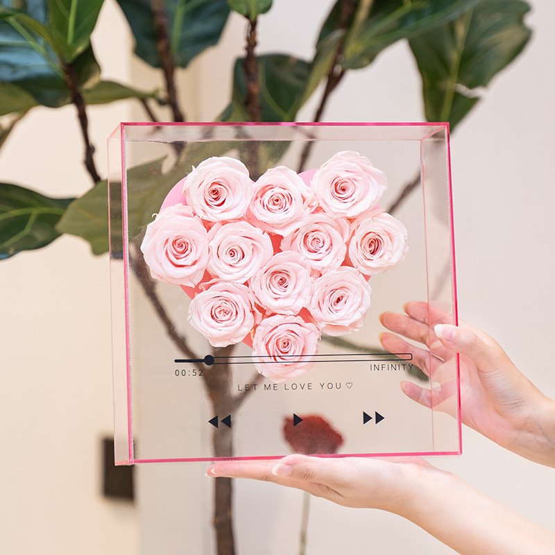 Selling Acrylic Red Soap Flower DIY Love CD Flower Gift Box With High Grade Heart Shaped Creative Preserved Rose