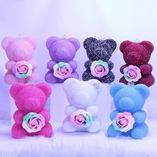 Ammy Diamond teddy bear 22cm modern novel design rose Rose Bear Mother Day Gifts bear rose decorations for home