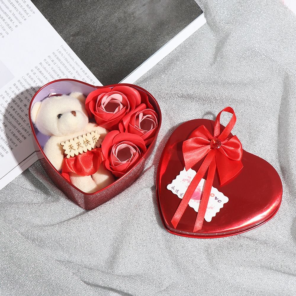 3Pcs/Box Valentine's Day Bear Rose Flower Soap Heart Gift Box Scented Bath Body Petal Soap Wedding Party Supplies Home Decor