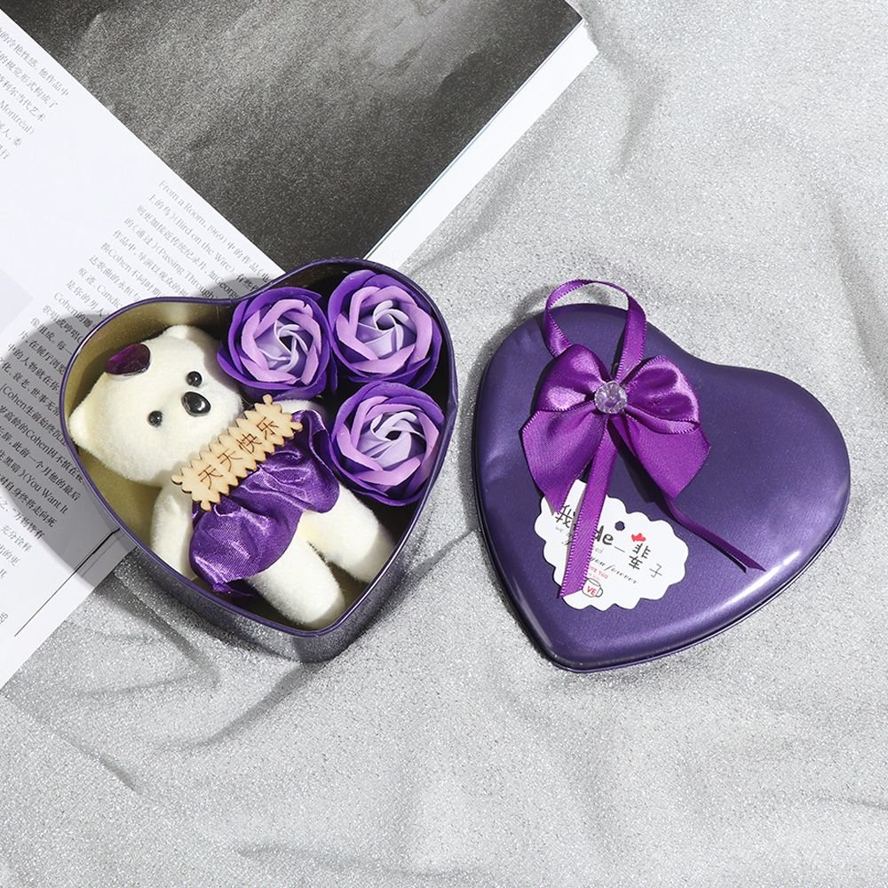 3Pcs/Box Valentine's Day Bear Rose Flower Soap Heart Gift Box Scented Bath Body Petal Soap Wedding Party Supplies Home Decor