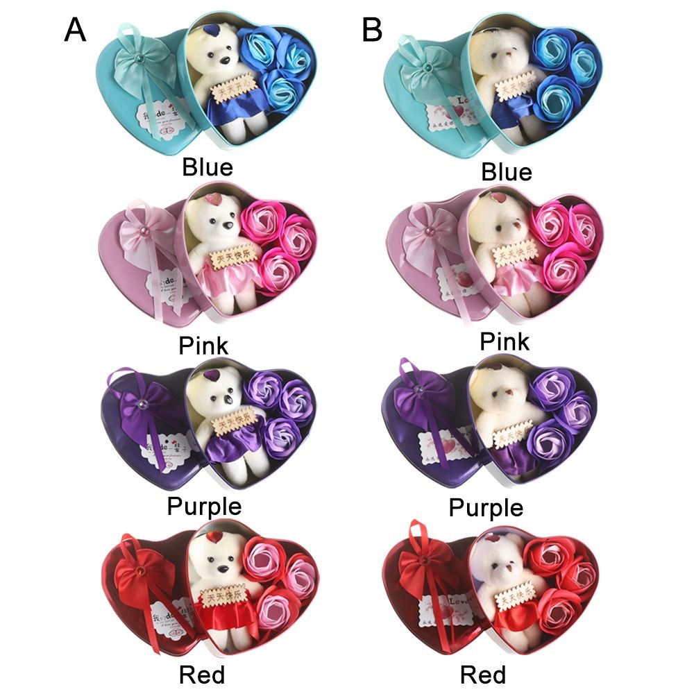 3Pcs/Box Valentine's Day Bear Rose Flower Soap Heart Gift Box Scented Bath Body Petal Soap Wedding Party Supplies Home Decor
