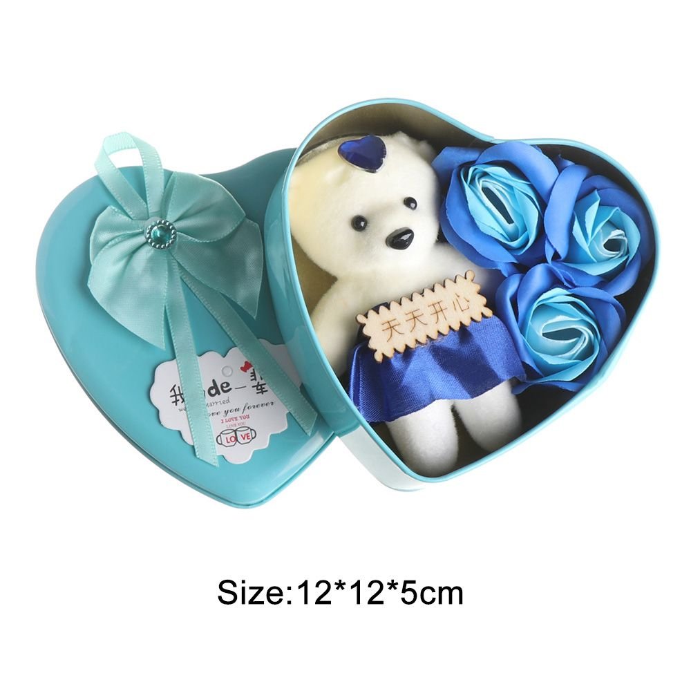 3Pcs/Box Valentine's Day Bear Rose Flower Soap Heart Gift Box Scented Bath Body Petal Soap Wedding Party Supplies Home Decor