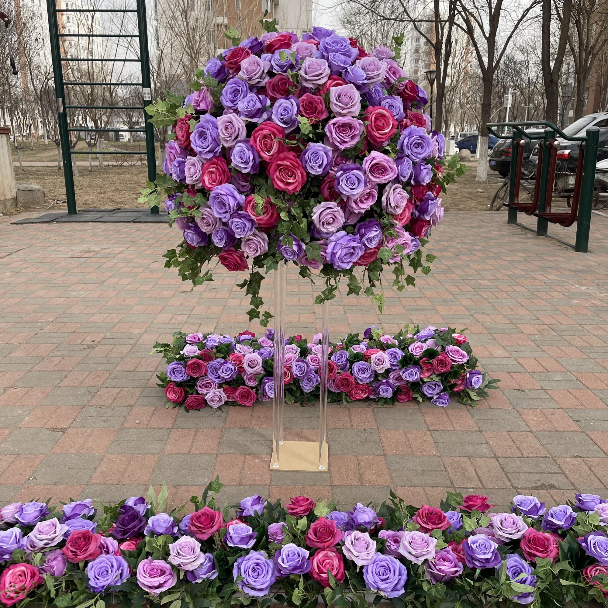 IFG factory luxury artificial flower decorative customized purple fushia lavender large flower ball wedding