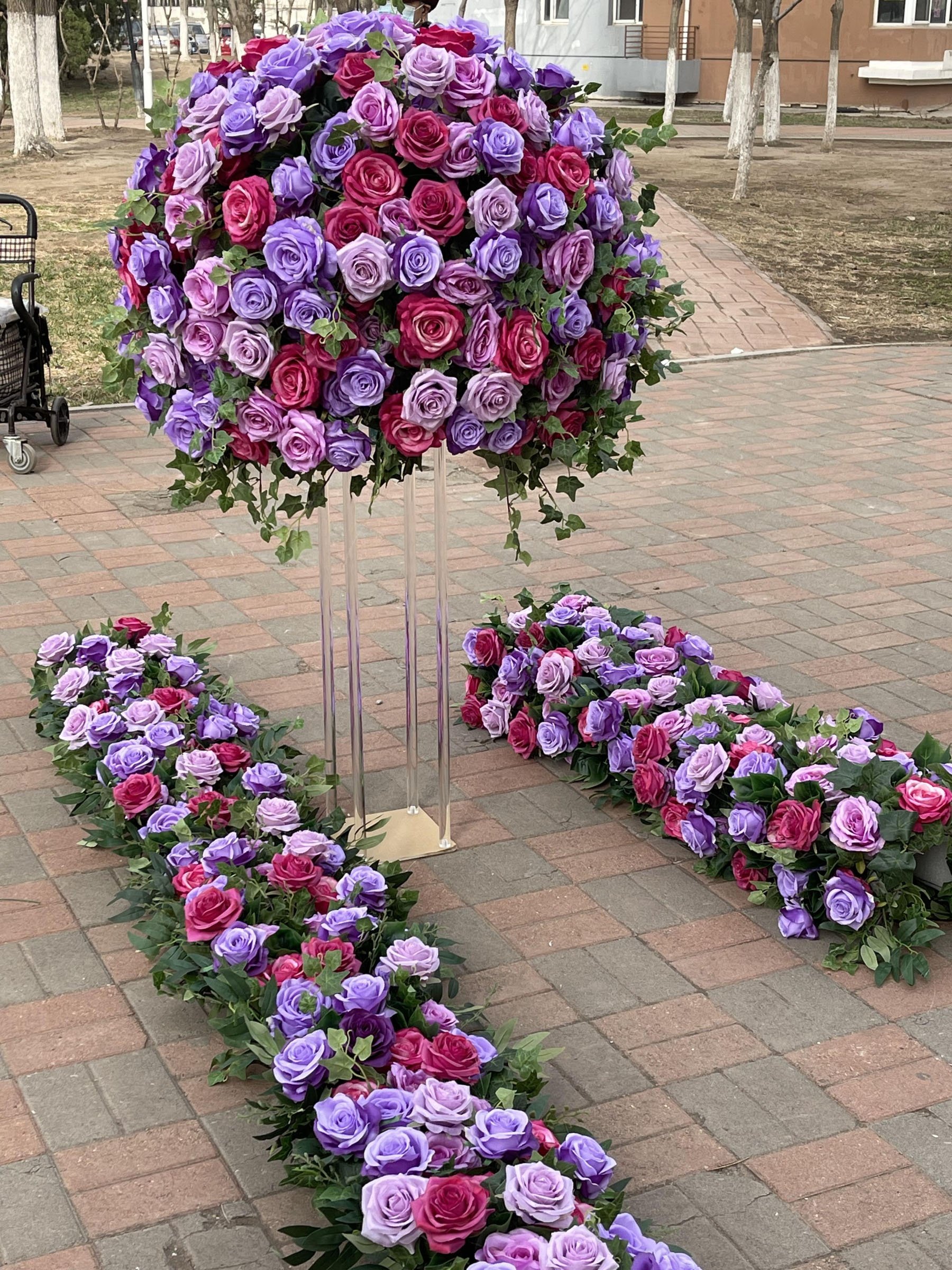 IFG factory luxury artificial flower decorative customized purple fushia lavender large flower ball wedding