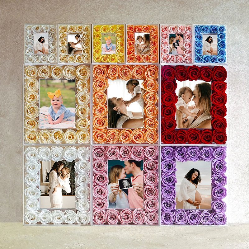 New Trending Mother's Day Eternal Rose Picture Acrylic Frame Forever Preserved Rose Quartz Crystal Photo Frame