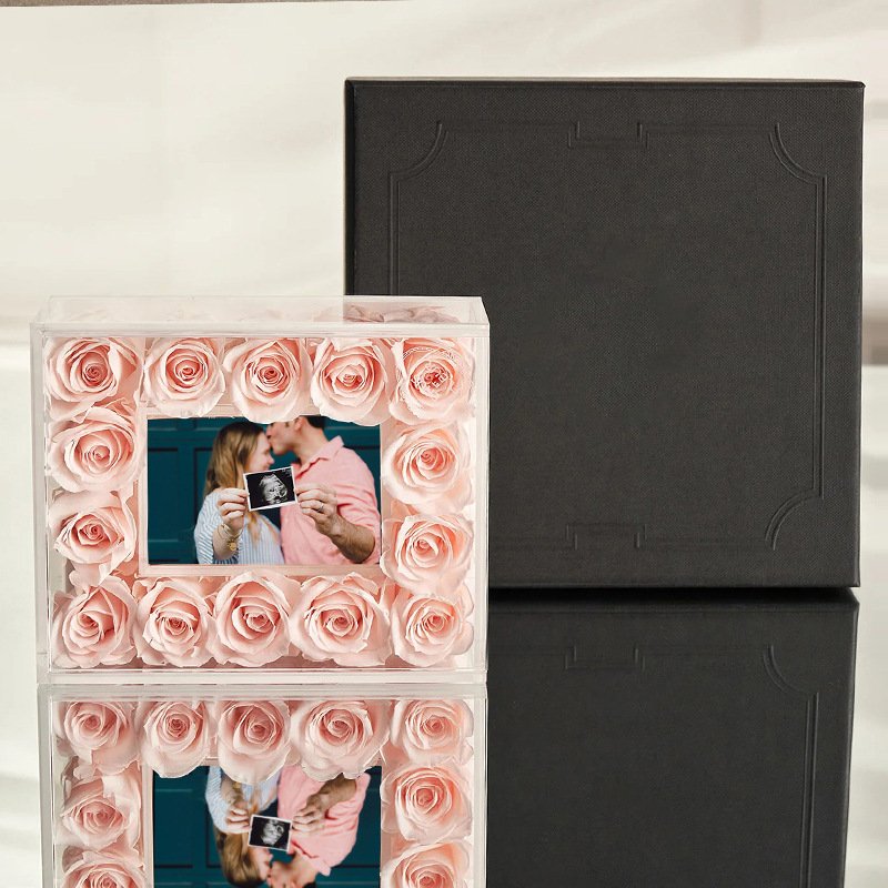 New Trending Mother's Day Eternal Rose Picture Acrylic Frame Forever Preserved Rose Quartz Crystal Photo Frame