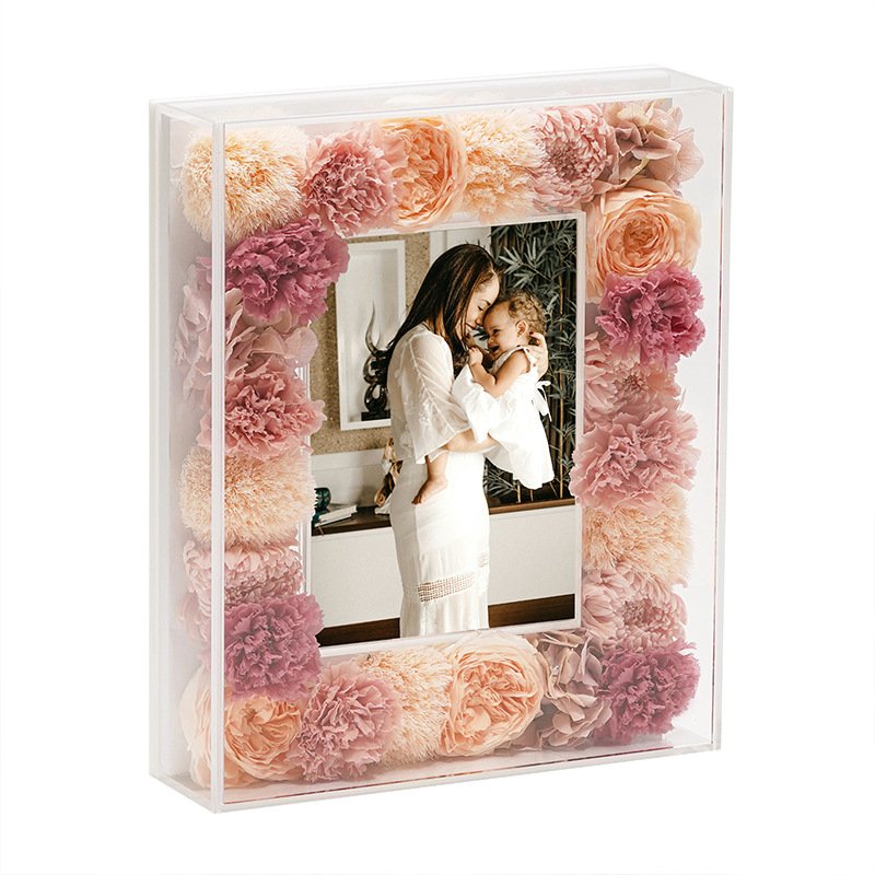 New Trending Mother's Day Eternal Rose Picture Acrylic Frame Forever Preserved Rose Quartz Crystal Photo Frame