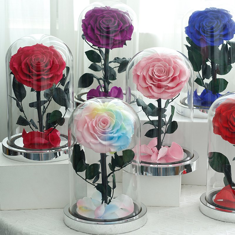Lovebay Eternal Rose Moss Long Stem Red Single Flowers Morthers Day Everlasting Preserved Flower Forever Roses In Glass Dome